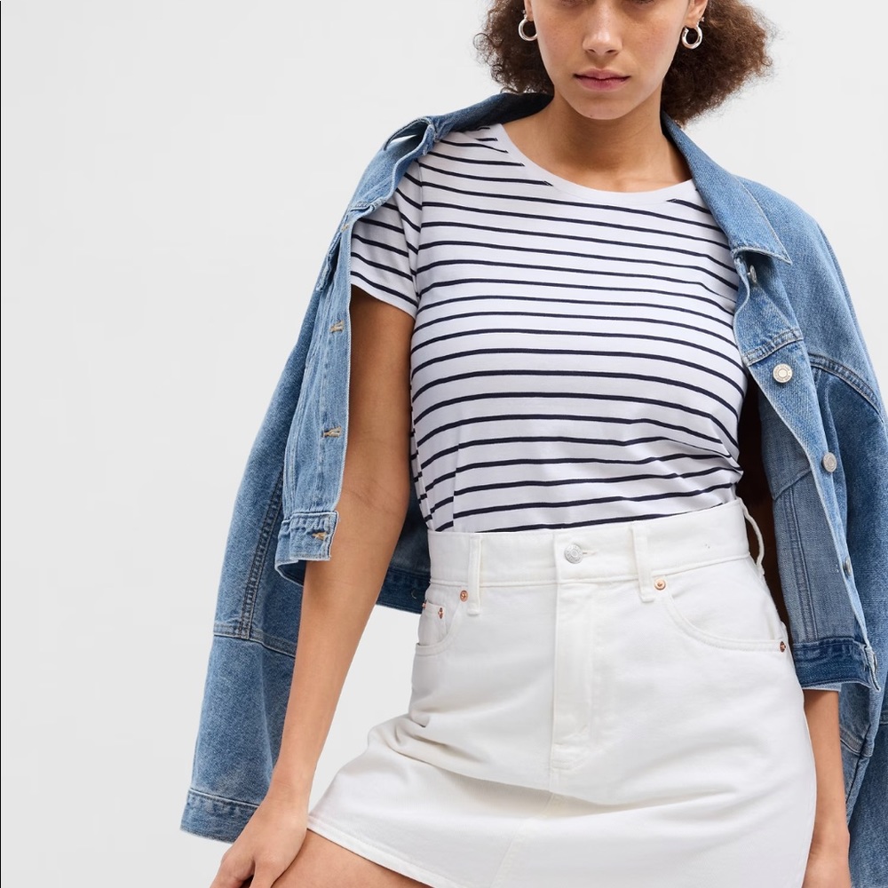 Gap Basic Striped Tee - Cream And Black - image 2